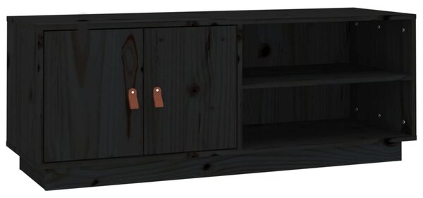 Fekete tömör fenyőfa TV-szekrény 105 x 34 x 40 cm