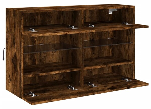 Füstös tölgy színű fali TV-szekrény LED-ekkel 98,5x30x60,5 cm