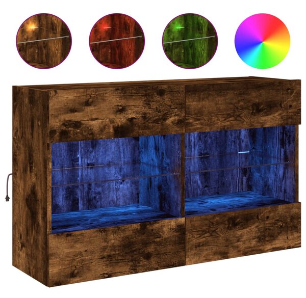 Füstös tölgy színű fali TV-szekrény LED-ekkel 98,5x30x60,5 cm