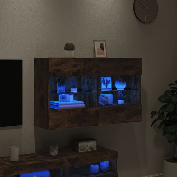 Füstös tölgy színű fali TV-szekrény LED-ekkel 98,5x30x60,5 cm