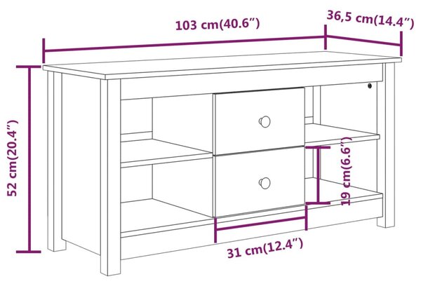 Mézbarna tömör fenyőfa TV-szekrény 103 x 36,5 x 52 cm