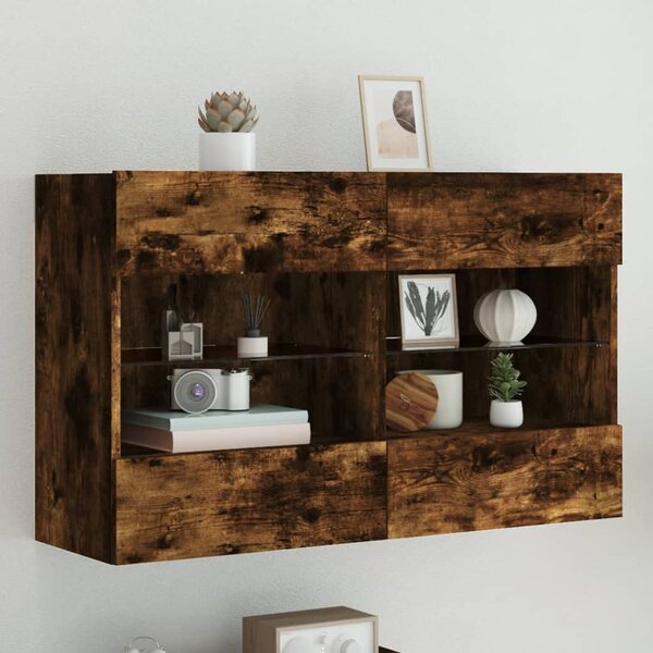 Füstös tölgy színű fali TV-szekrény LED-ekkel 98,5x30x60,5 cm