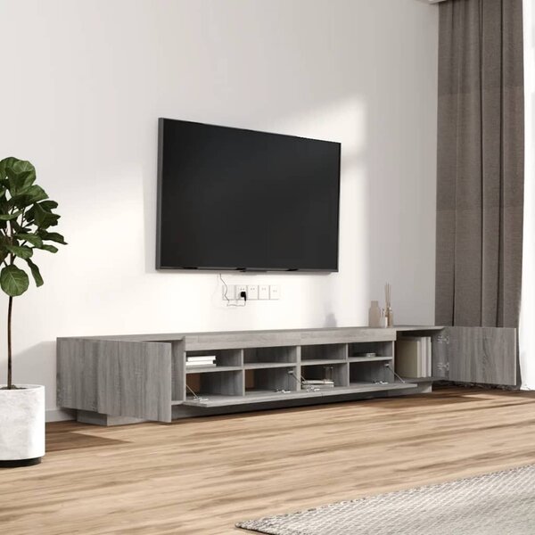 3 részes szürke sonoma színű fa TV-szekrény szett LED-lámpákkal