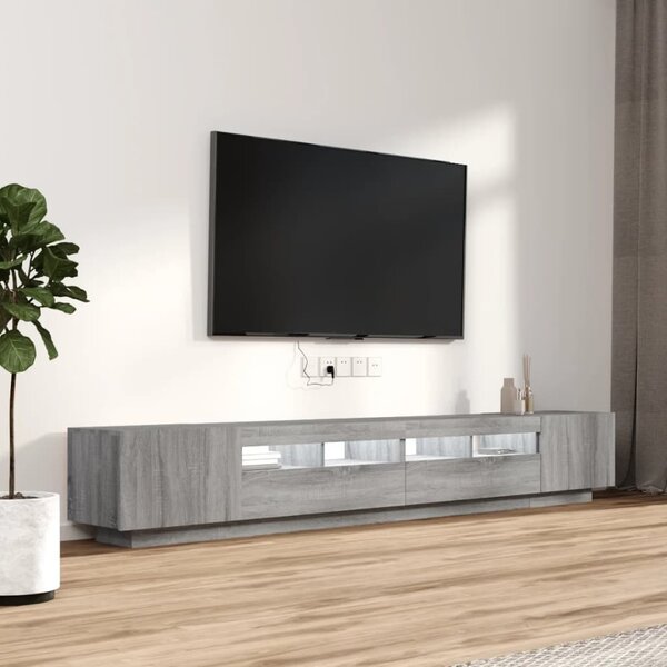 3 részes szürke sonoma színű fa TV-szekrény szett LED-lámpákkal