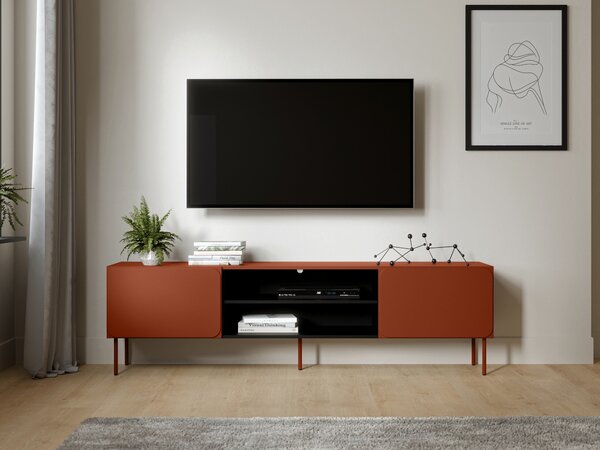 TV-állvány Fentore 102, Laminált forgácslap, Közepes sűrűségű farostlemez, 58x200x40cm, Piros