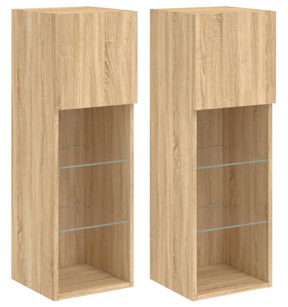 2 db sonoma tölgy színű TV-szekrény LED-ekkel 30,5x30x90 cm