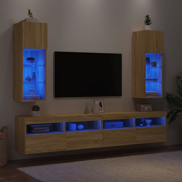 2 db sonoma tölgy színű TV-szekrény LED-ekkel 30,5x30x90 cm