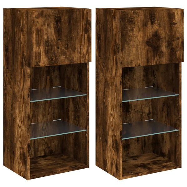 2 db füstös tölgy színű TV-szekrény LED-ekkel 40,5 x 30 x 90 cm