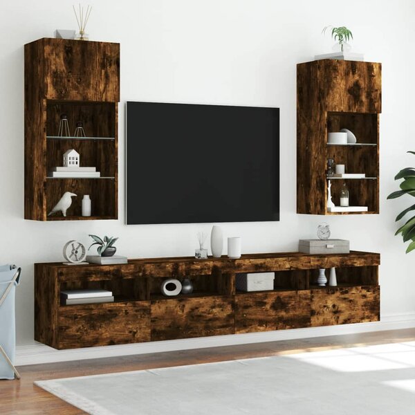 2 db füstös tölgy színű TV-szekrény LED-ekkel 40,5 x 30 x 90 cm