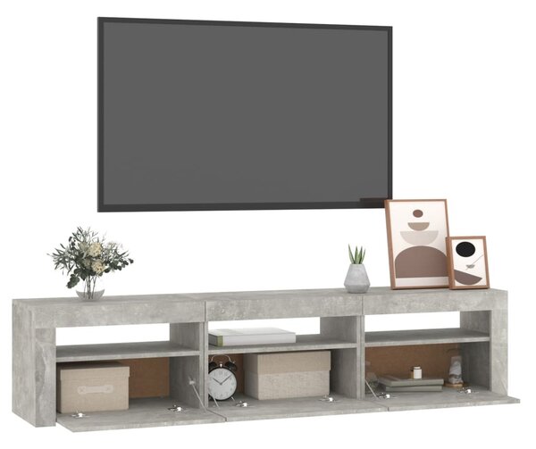 Betonszürke TV-szekrény LED lámpákkal 180x35x40 cm