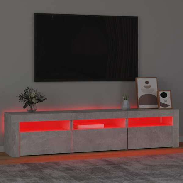 Betonszürke TV-szekrény LED lámpákkal 180x35x40 cm
