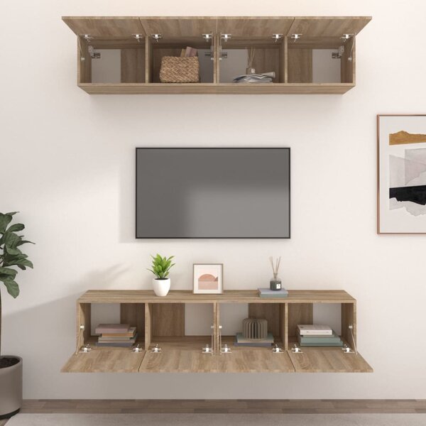 4 db sonoma-tölgy színű szerelt fa TV-szekrény 80 x 30 x 30 cm