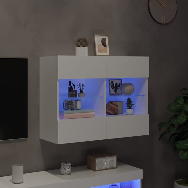 Fehér falra szerelhető TV-szekrény LED-lámpákkal 78,5x30x60,5cm