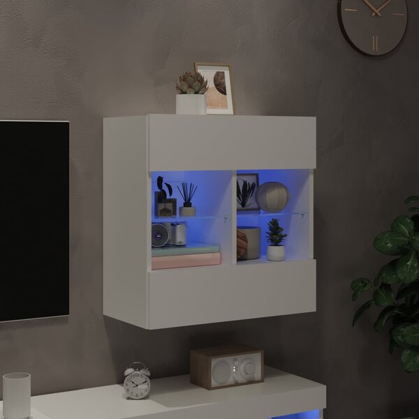 Fehér falra szerelhető TV-szekrény LED-lámpákkal 58,5x30x60,5cm