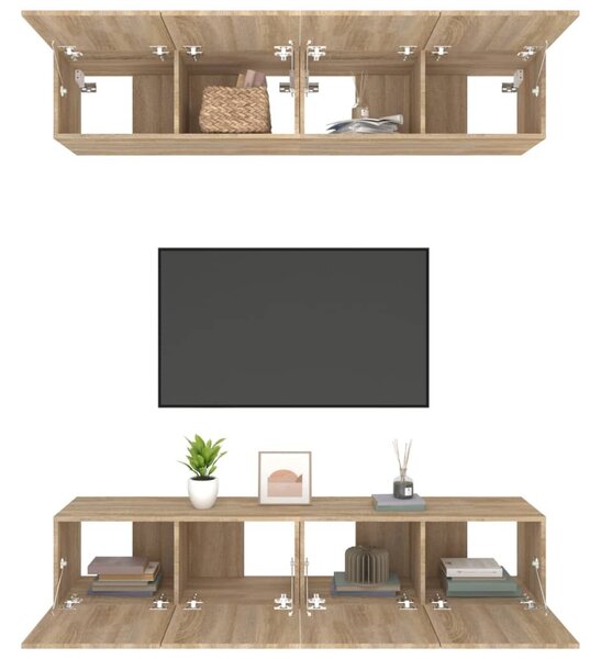4 db sonoma-tölgy színű szerelt fa TV-szekrény 80 x 30 x 30 cm