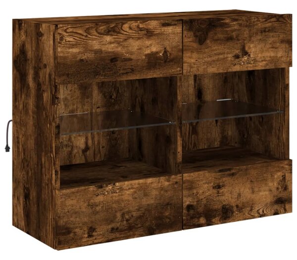 Füstös tölgy színű fali TV-szekrény LED-ekkel 78,5x30x60,5 cm