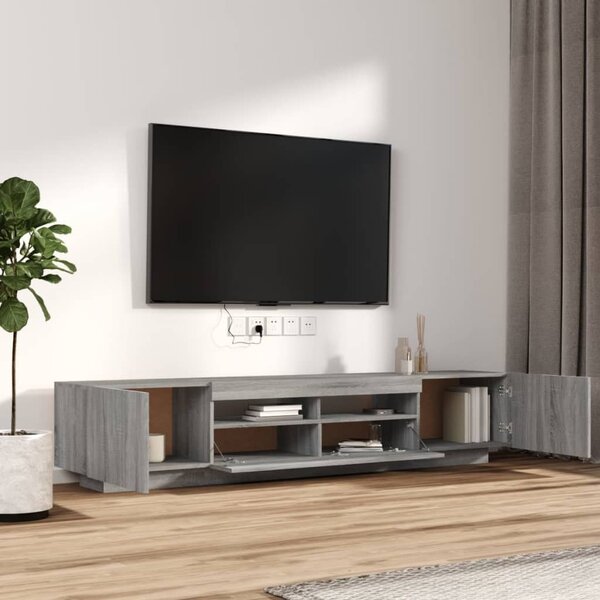 2 részes szürke sonoma színű fa TV-szekrény szett LED-lámpákkal
