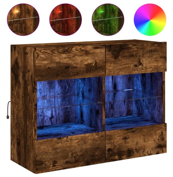 Füstös tölgy színű fali TV-szekrény LED-ekkel 78,5x30x60,5 cm