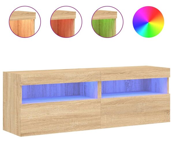 2 db sonoma tölgy színű fali TV-szekrény LED-del 60x30x40 cm