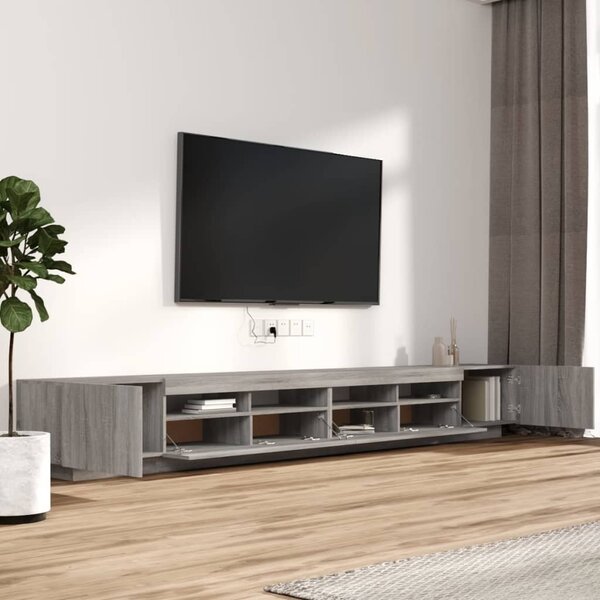 3 részes szürke sonoma színű fa TV-szekrény szett LED-lámpákkal