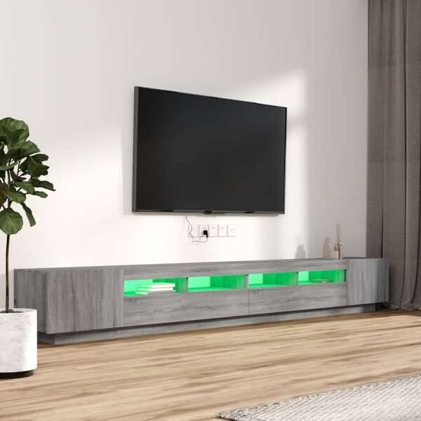 3 részes szürke sonoma színű fa TV-szekrény szett LED-lámpákkal