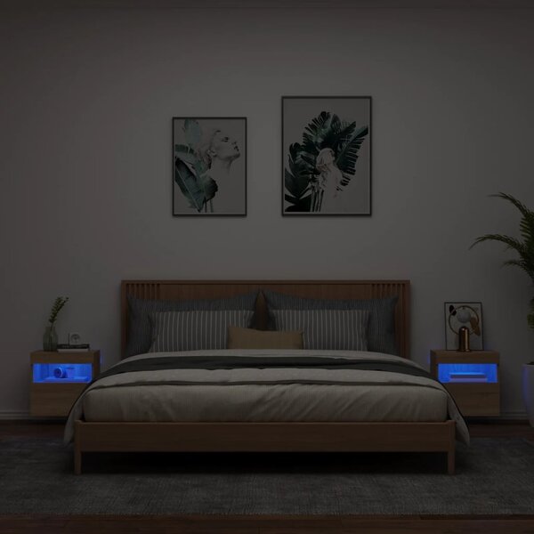 2 db sonoma tölgy színű fali TV-szekrény LED-del 40x30x40 cm