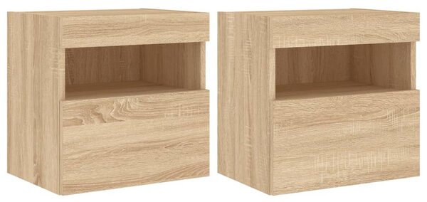 2 db sonoma tölgy színű fali TV-szekrény LED-del 40x30x40 cm