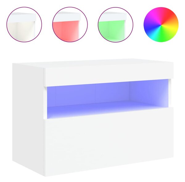 Fehér falra szerelhető TV-szekrény LED-lámpákkal 60x30x40 cm