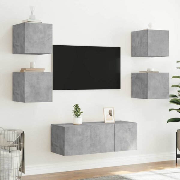 Betonszürke falra szerelhető TV-szekrény LED-del 30,5x35x30 cm