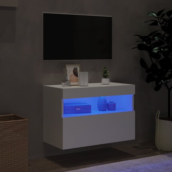 Fehér falra szerelhető TV-szekrény LED-lámpákkal 60x30x40 cm