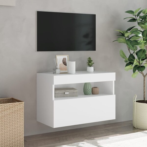 Fehér falra szerelhető TV-szekrény LED-lámpákkal 60x30x40 cm
