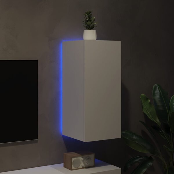 Fehér falra szerelhető TV-szekrény LED-lámpákkal 30,5x35x70 cm
