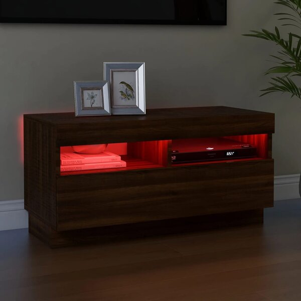 Barna tölgyszínű TV-szekrény LED-világítással 80 x 35 x 40 cm