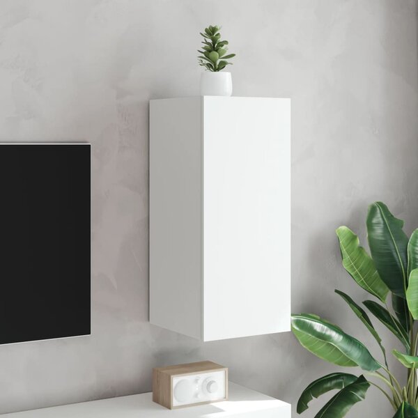 Fehér falra szerelhető TV-szekrény LED-lámpákkal 30,5x35x70 cm
