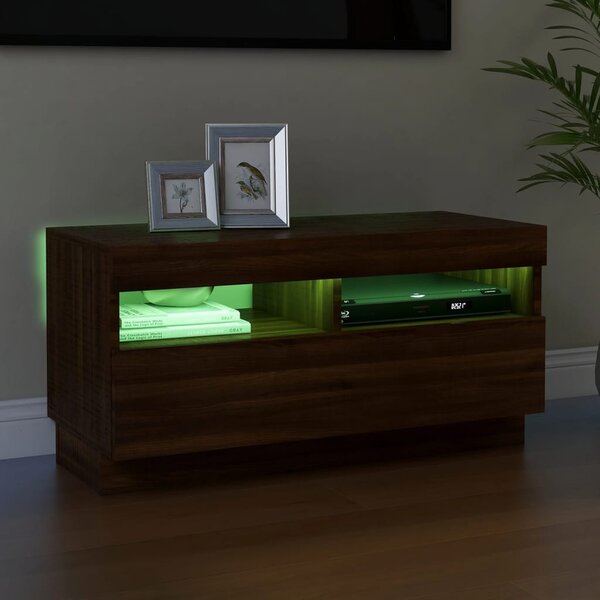 Barna tölgyszínű TV-szekrény LED-világítással 80 x 35 x 40 cm