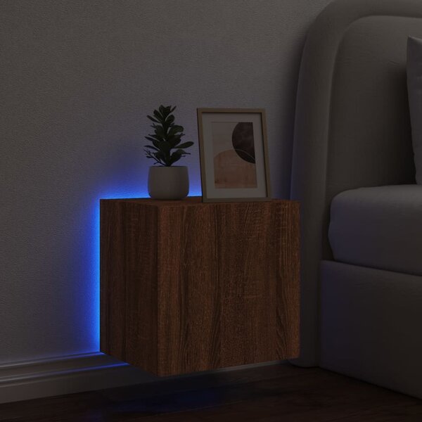 Barna tölgyszínű fali TV-szekrény LED-del 40,5x35x40 cm