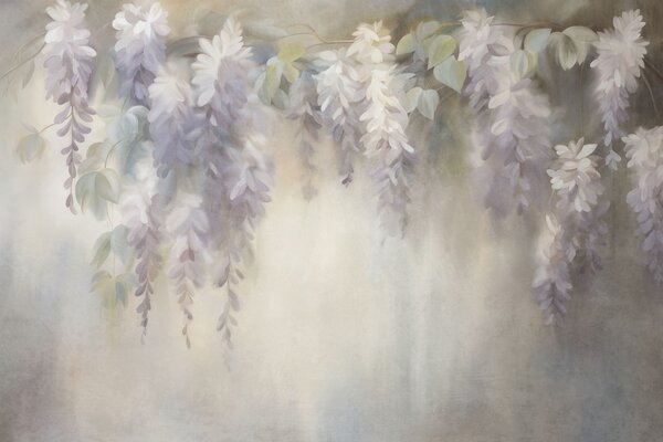Fotótapéta Texturált, világoslila wisteria virágok, zöld levelekkel, pasztell háttér előtt, Természet fotótapéta, w09896 : Uwalls.hu