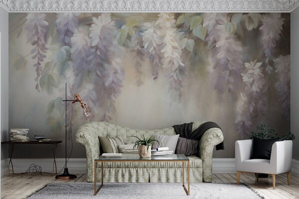 Fotótapéta Texturált, világoslila wisteria virágok, zöld levelekkel, pasztell háttér előtt, Természet fotótapéta, w09896 : Uwalls.hu