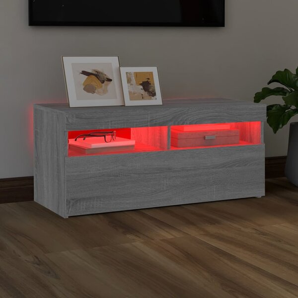 Szürke sonoma színű TV-szekrény LED-világítással 90x35x40 cm