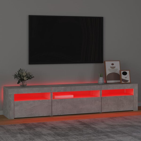 Betonszürke TV-szekrény LED lámpákkal 195x35x40 cm