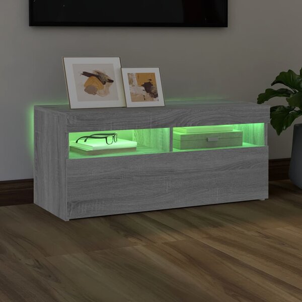 Szürke sonoma színű TV-szekrény LED-világítással 90x35x40 cm