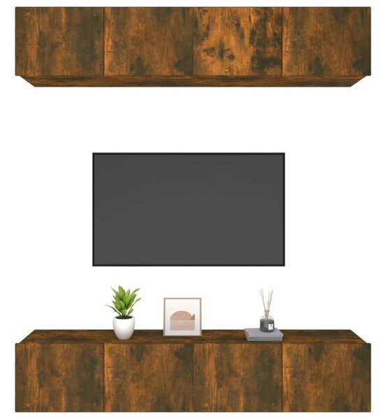 4 db füstös tölgy színű szerelt fa TV-szekrény 80 x 30 x 30 cm