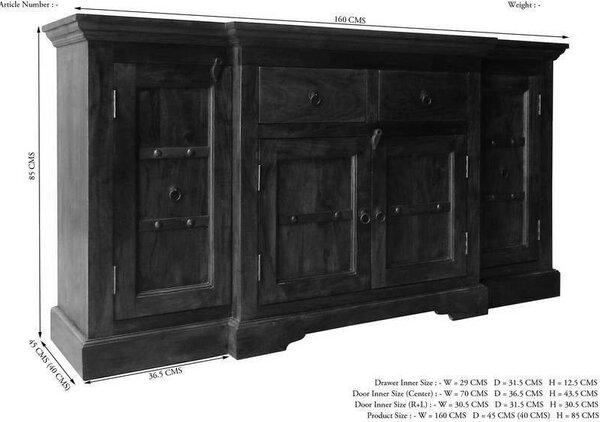 CAMBRIDGE koloniál komód, masszív akác 85x160 cm