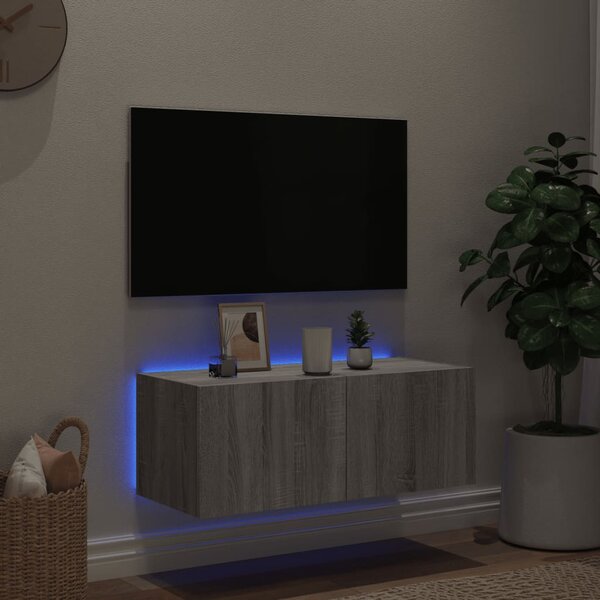 Szürke sonoma színű fali TV-szekrény LED-del 80x35x31 cm