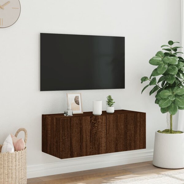 Barna tölgyszínű fali TV-szekrény LED-del 80x35x31 cm