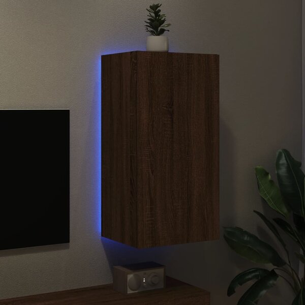 Barna tölgyszínű fali TV-szekrény LED-del 40,5x35x80 cm