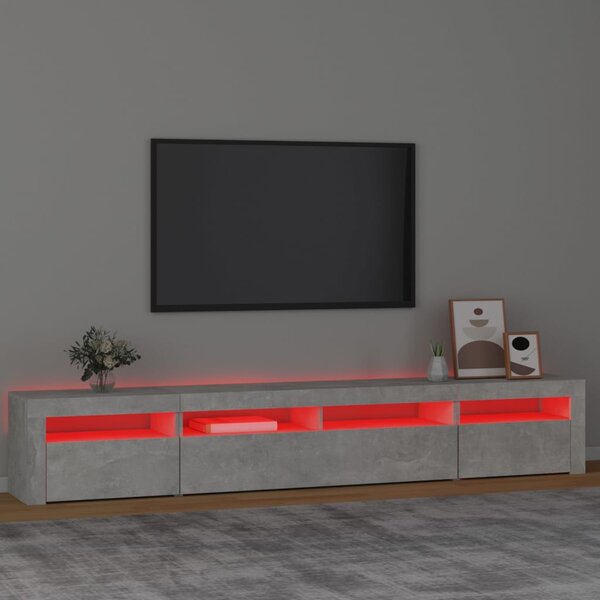 Betonszürke TV-szekrény LED-lámpákkal 240x35x40 cm