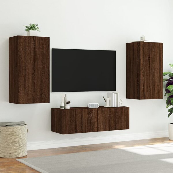 Barna tölgyszínű fali TV-szekrény LED-del 40,5x35x80 cm