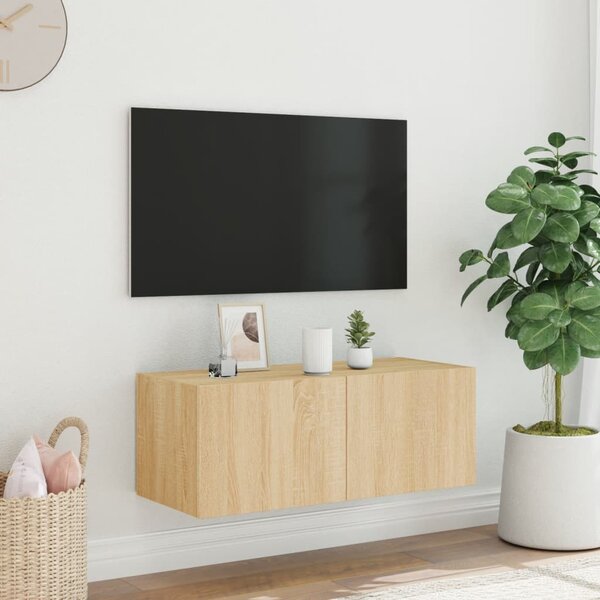 Sonoma tölgy színű fali TV-szekrény LED-ekkel 80x35x31 cm