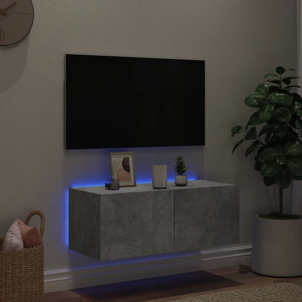 Betonszürke falra szerelhető TV-szekrény LED-del 80x35x31 cm